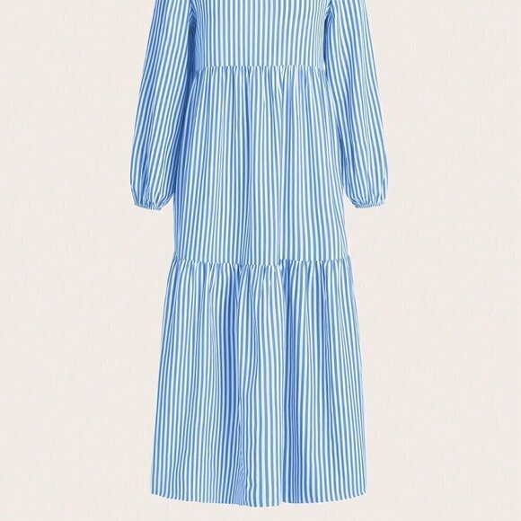 Blue Casual Women's Striped Printed Daily Dress - Picture 3 of 5